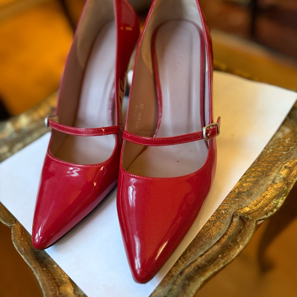 Boden Red Patent Mary Jane Pointed-Toe Heels